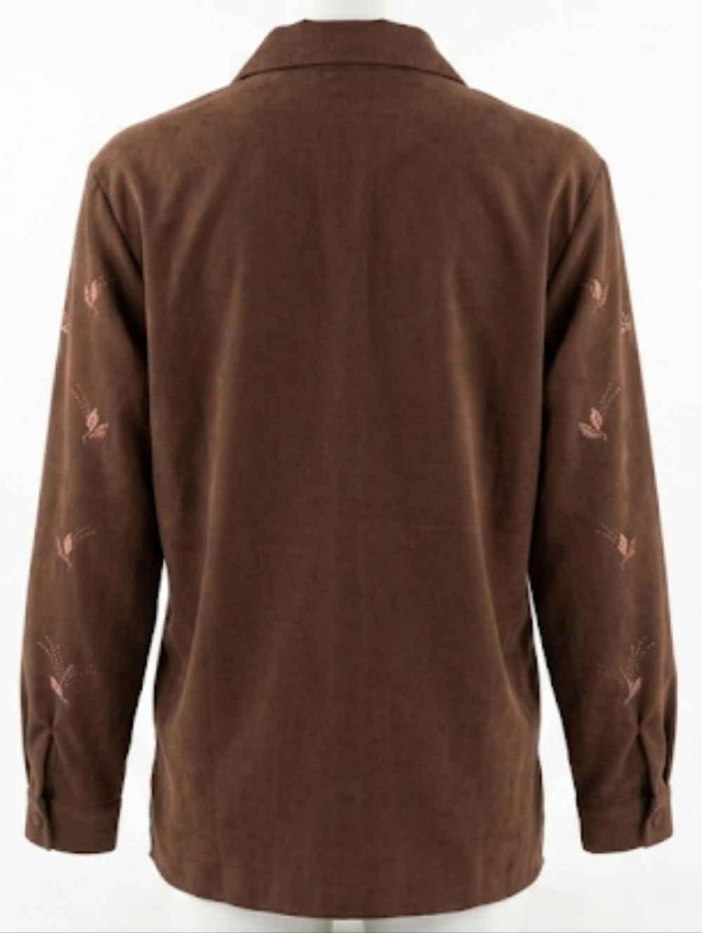 Vintage Faux Suede Long Sleeve Button-Up Shirt Women's Medium Embroidered Leaves - Picture 3 of 5